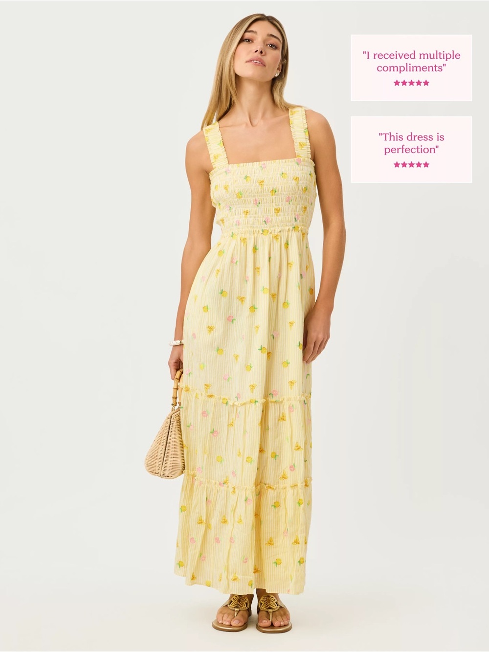 NEW Lilly Pulitzer Hadly Smocked Maxi Dress Size S Estelle Yellow Embroidered 18 - Picture 5 of 15